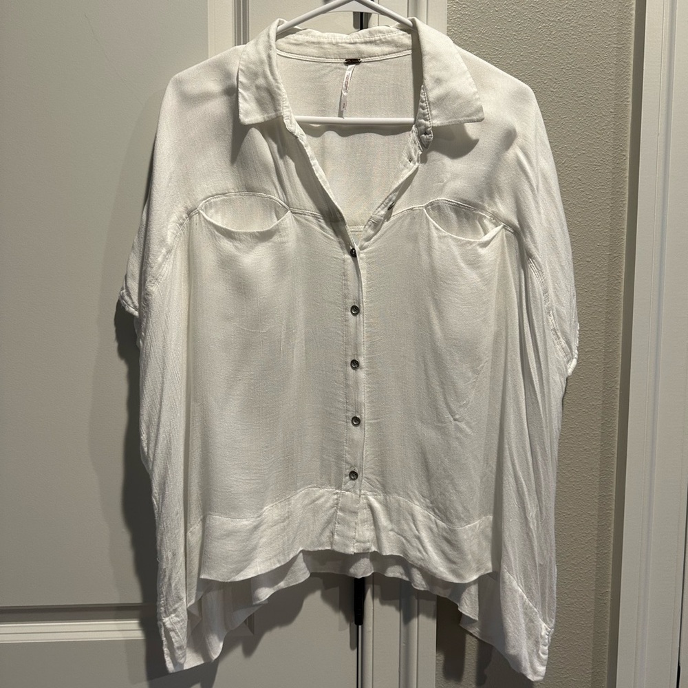 Free People White Button-Up Blouse